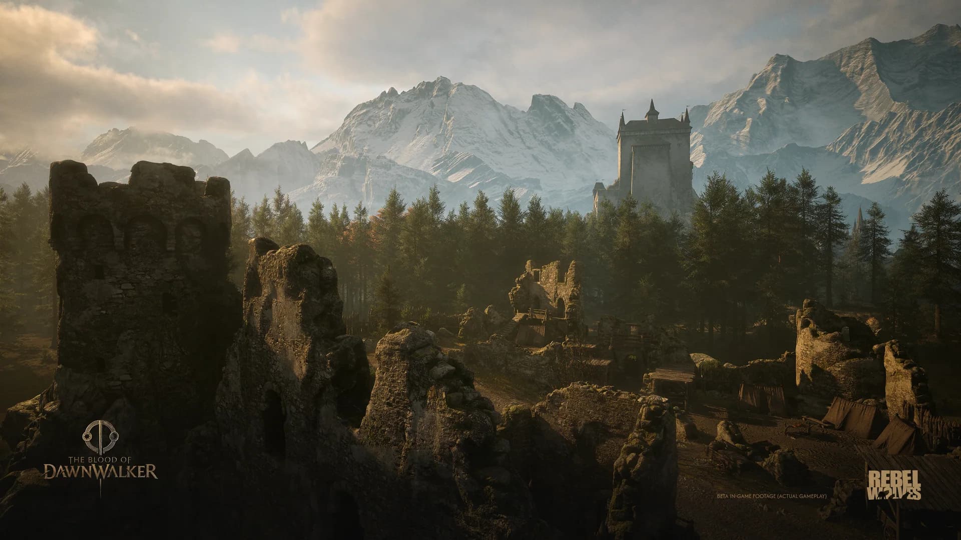 Coen standing among sunlit ruins with mountains in the distance